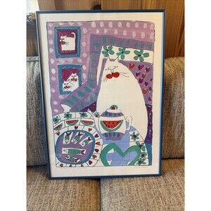 Vintage MARTHA WAHLERT Hand Painted Over Paper  Framed  25 X 18 Rare